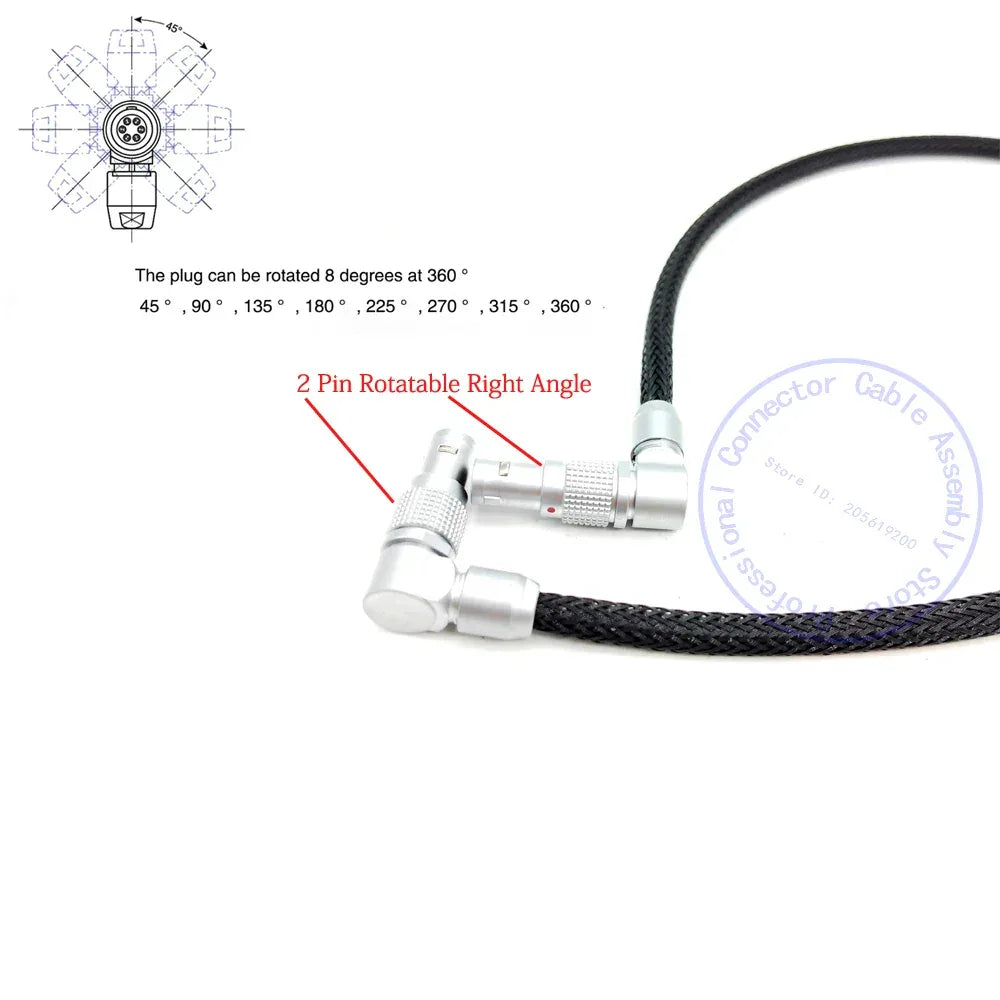 ARRI ALEXA RED Flexible Braid Power Cable for Teradek Bolt 4K XT LT, SmallHD monitor, 0B 2 Pin Straight Male to 2Pin Right Angle