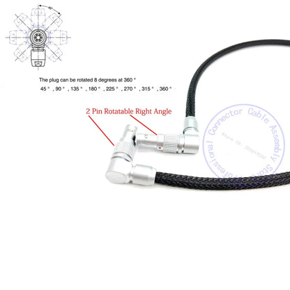 ARRI ALEXA RED Flexible Braid Power Cable for Teradek Bolt 4K XT LT, SmallHD monitor, 0B 2 Pin Straight Male to 2Pin Right Angle