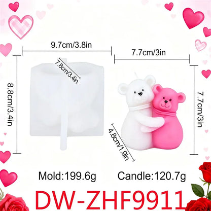 Couple Bear Candle Mold Couple Embrace Bear Silicone Mold 3D Teddy Bear Candle Making Mold for Valentine's Day Birthday Gift