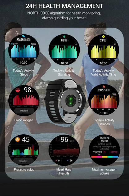 NORTH EDGE New GPS Watches Men Sport Smart Watch HD AMOLED Display 50M ATM Altimeter Barometer Compass Smartwatch for Men