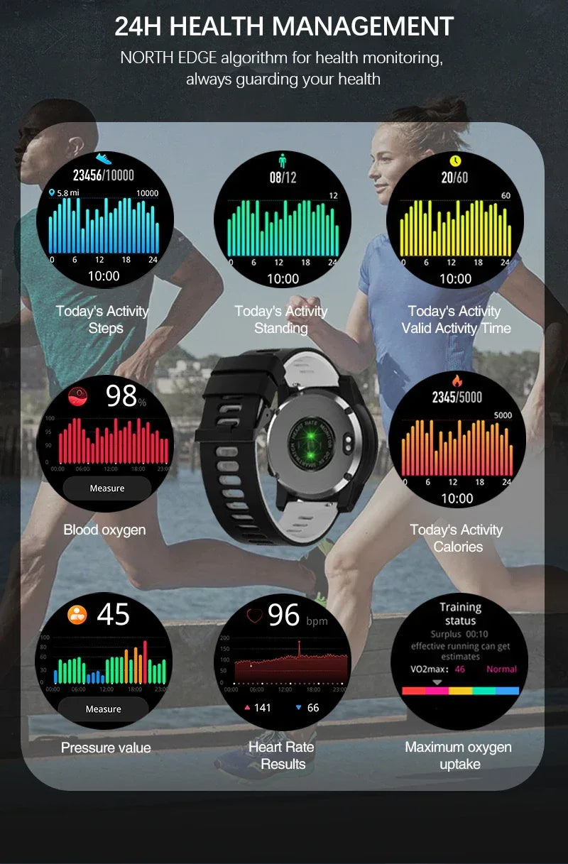 NORTH EDGE New GPS Watches Men Sport Smart Watch HD AMOLED Display 50M ATM Altimeter Barometer Compass Smartwatch for Men