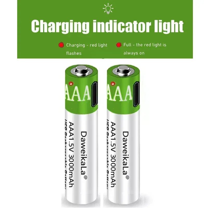 New 1.5V AAA grade lithium-ion battery with 3000mAh capacit USB rechargeable battery suitable forRomote Control LED toy keyboard
