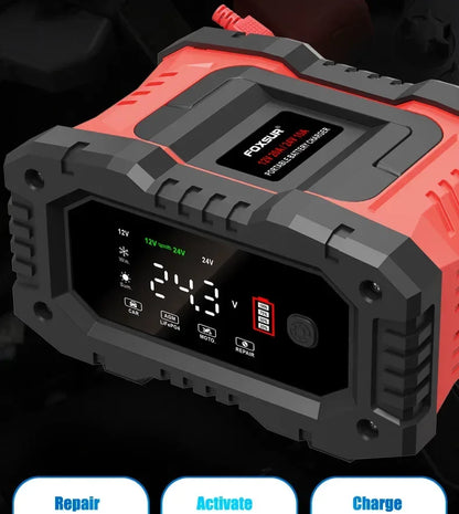 Portable 20A/10A Car Battery Charger 12V 24V Automatic Motorcycle Truck AGM LiFePO4 Lead Acid Start Stop Battery with Repair