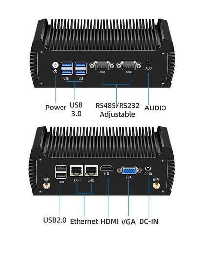 Fanless Industrial Mini PC Dual LAN 2*COM RS232 Core i5 5200U i3 5005U Celeron 2955U DDR3L WIFI Support Linux Ubuntu Computer