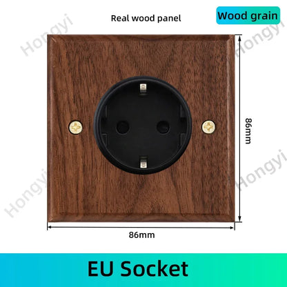 Black walnut retro European retro wall lamp switch socket, solid wood brass toggle switch board 1-4Gang 2Way antique home switch