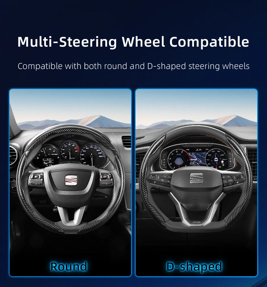 Suitable for Seat Carbon Fiber Texture Steering Wheel Cover with Segmented Quick-Release Design, Durable, for Models Such as Ibiza, Arona, Leon, Leon Sportstourer, Ateca, Etc., in Black, Blue, Red, Silver, and White by PDG ibma