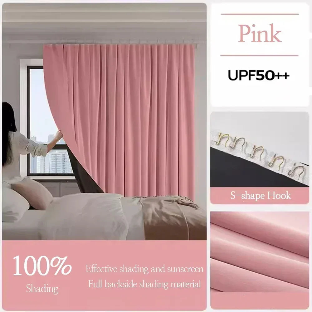 1PC 100% Blackout Curtain solid color High Shading Privacy Coated Insulated Lining Bedroom Living Room Partition Privacy Curtain