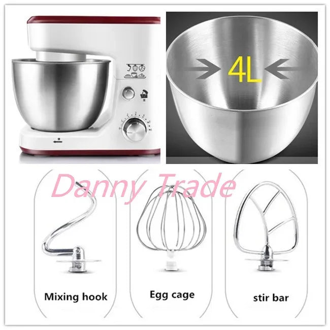 AC220-240V 50-60HZ 600W POWER 4L bowl Powerful home use mini food mixer hand mixer stand mixer Polupar Dough Cream Mixer muliuse