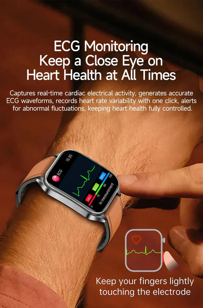 New 650nm Dual probe laser Health Smart Watch ECG+PPG Blood pressure Uric Acid Blood lipids AMOLED Physical therapy Smartwatches