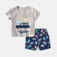 Summer Cartoon Print Kids Boys Clothes Sleeveless Tops+ Shorts 2pcs/set Baby Girls Vest Clothing Set Children Cotton Sport Suit