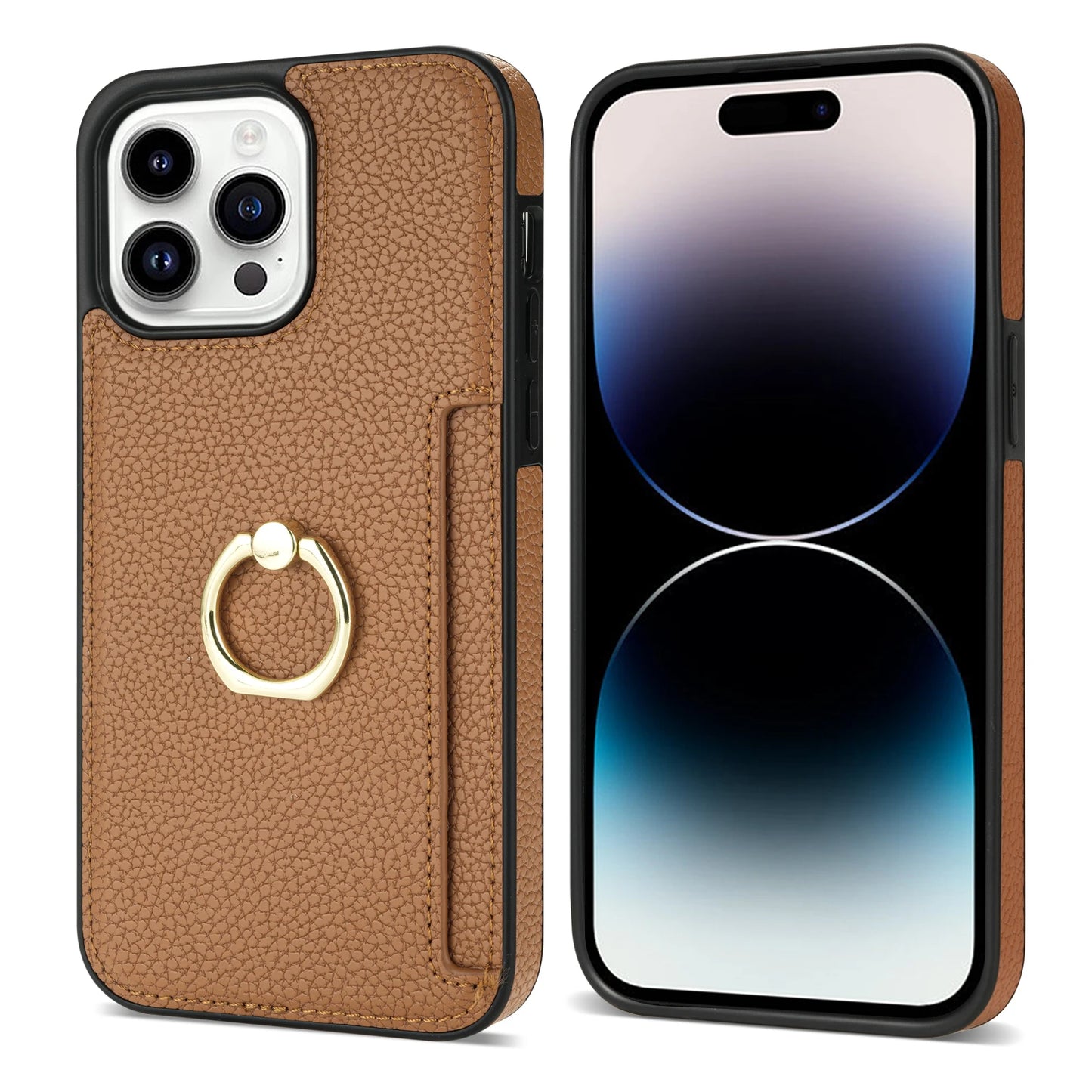 Leather Wallet Phone Case for iPhone Air 17 16 15 14 13 12 11 Pro Max XS XR X 7 8 Plus Ring Holder Card Solt Litchi Stand Cover