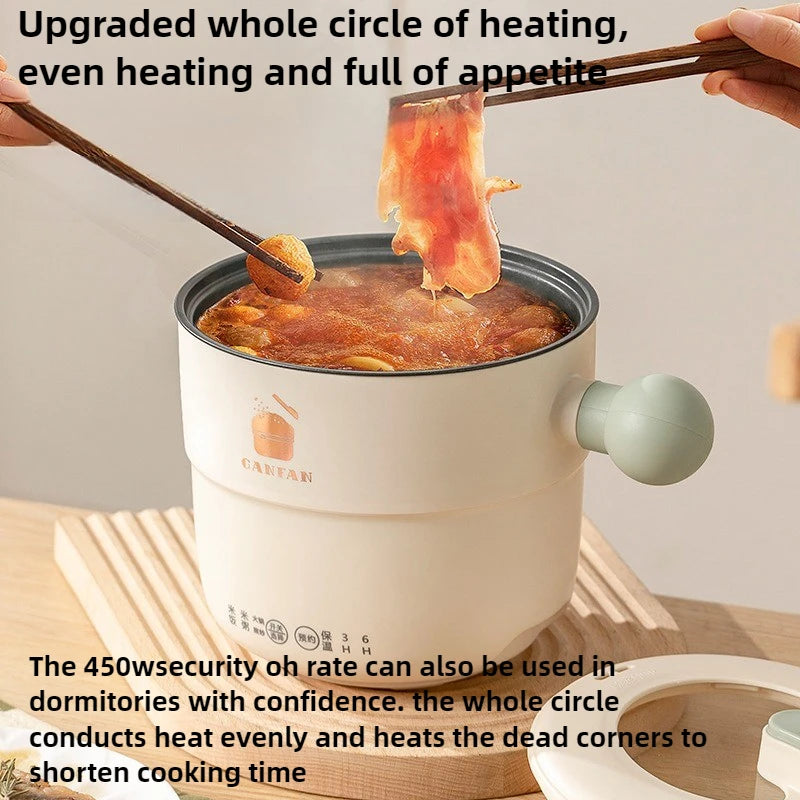 220V 1.8L Ball Handle Electric Heating Pot Multi-functional Household Rice Cooker Easy To Clean 4-in-1 Steaming Frying Rinsing