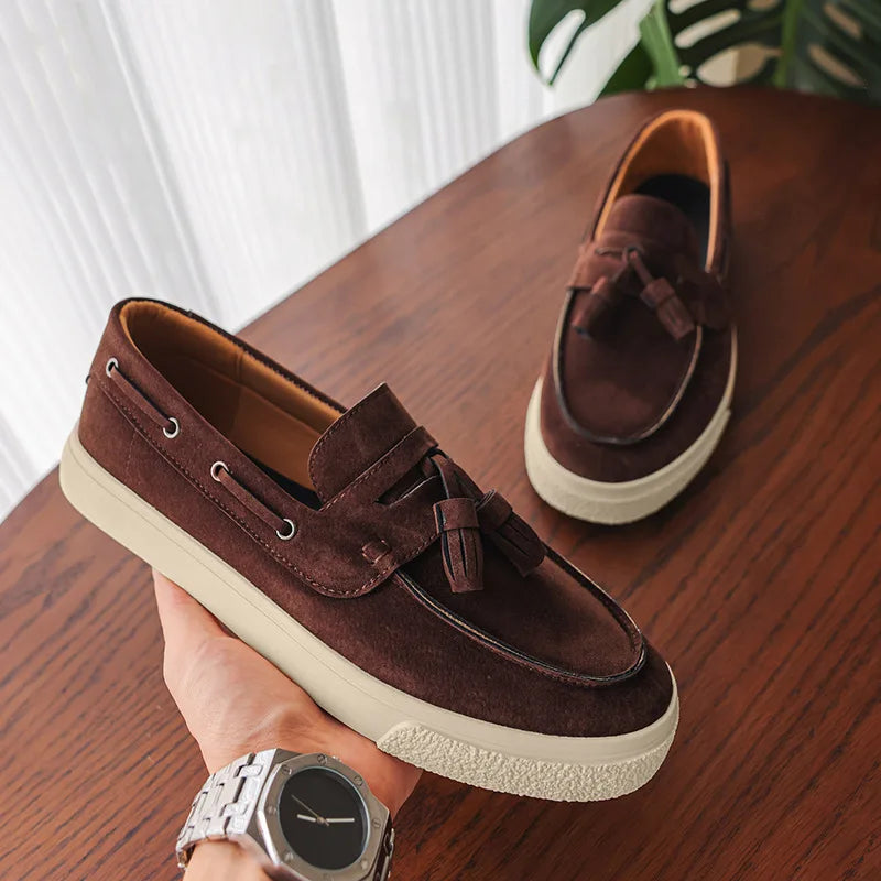 2025 Men Flat Loafers Frosted Suede Flat Shoes Comfortable Non Slip Trendy Fashion Loafers Lightweight Outdoor Casual Shoes