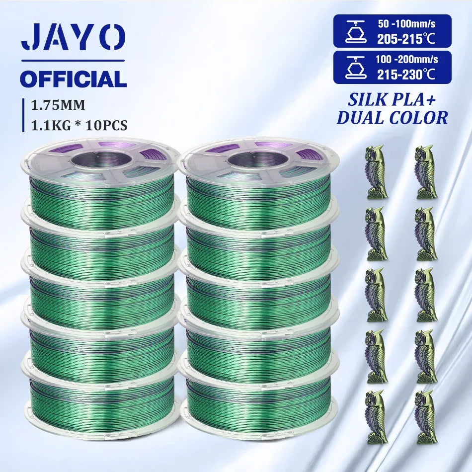 JAYO 10Rolls SILK PLA+ 3D Filament 1.75mm SILK PLA Rainbow  Filament for FDM 3D Printer SILK Dual & Triple 3D Printing Materials