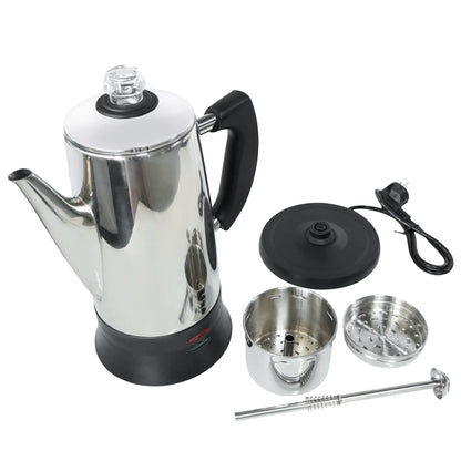 Stainless Steel Electric Coffee Percolator 110v 220v Coffee Maker Pot Cafe  Maker Coffee Tools Gift for Coffee Lovers 12Cups