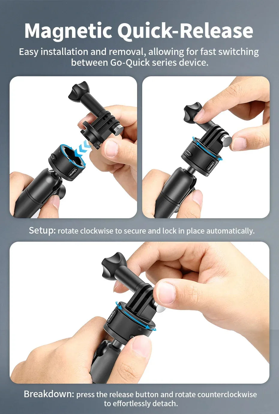 Ulanzi Go-Quick II Action Camera Smartphone Suction Cup Mount 1/4'' Screw 360° Ballhead For GoPro for Insta360 Phone Car Holder