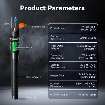 Fiber Optic Cable Tester Pen 30/50/80/100mw Visual Fault Locator SC/FC/ST 2.5mm Interface VFL 30/50/80/100Km Range