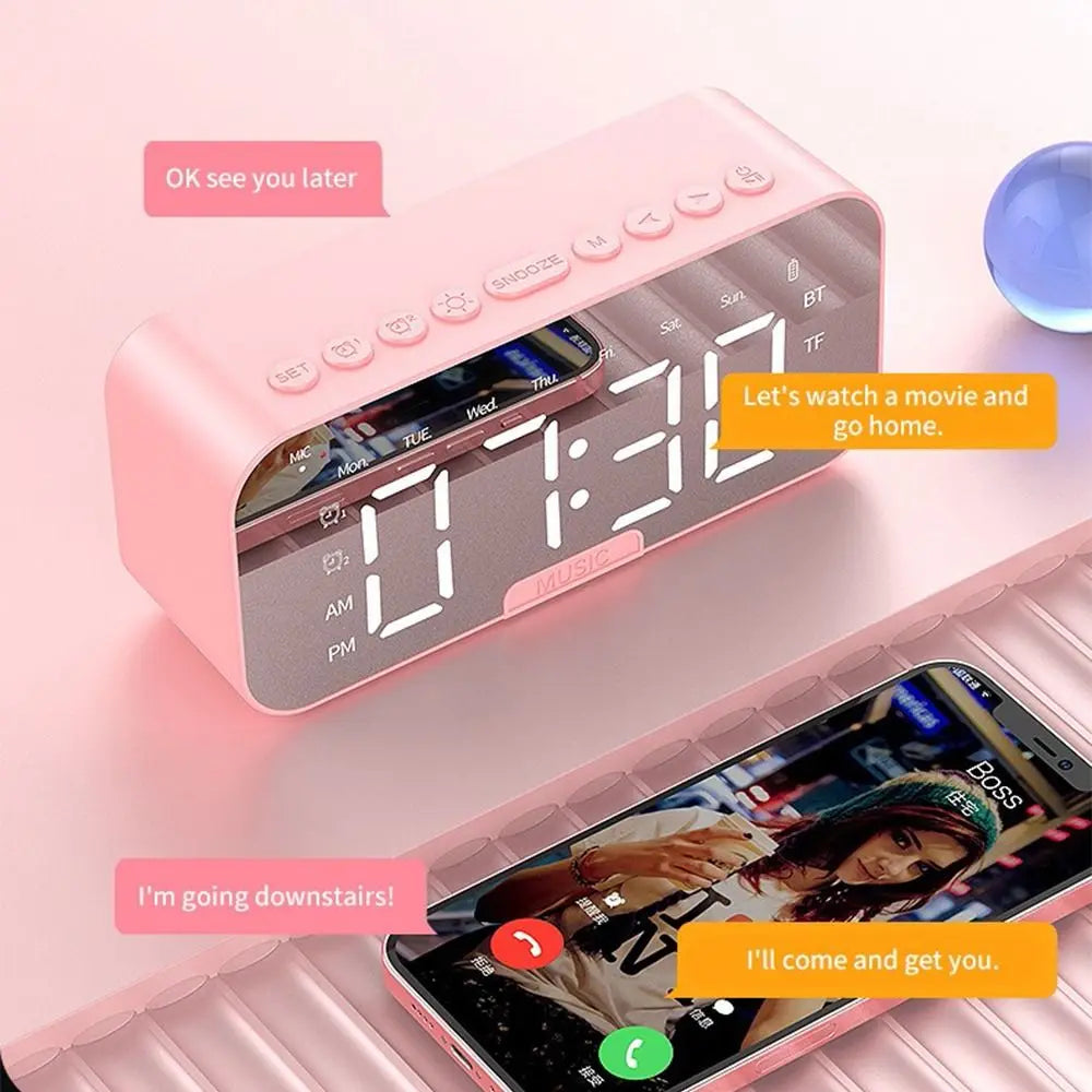 5-in-1 Digital Table Calendar LED Digital Display Sleep Timer Small Digital Clock Bluetooth with Mirror Electronic Alarm Clock
