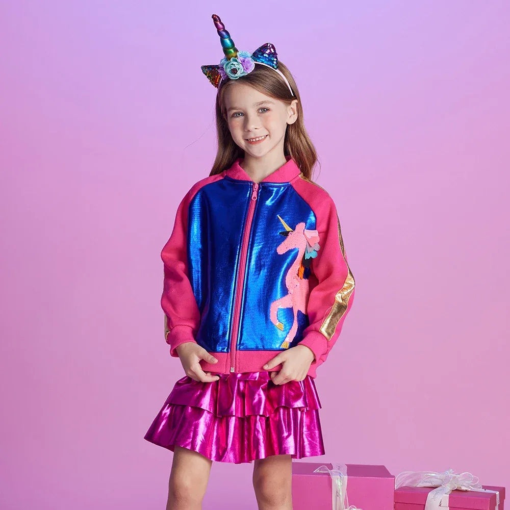DXTON 2024 Autumn Winter Girls Jackets Unicorn Children Coat Sequin Zipper Cardigan Kids Jackets Cool Girls Outerwear Costumes