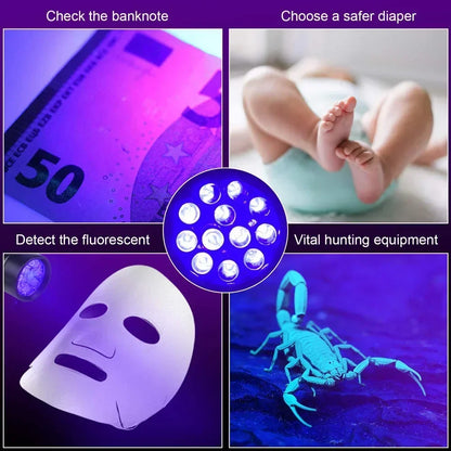 9/12 LED Protable UV Flashlight Black Light 395 NM Ultraviolet Torch Blacklight Detector for Dog Urine Pet Stain and Bed Bug