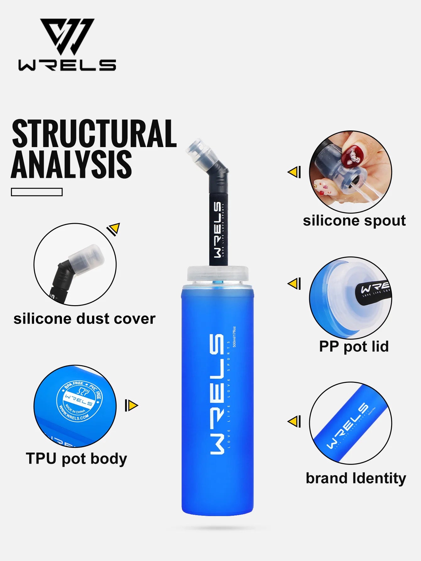 WRELS Folding Water Bottle TPU BPA-Free Leak Proof Soft Flask Outdoor Sport Marathon Hiking Camping Portable Water Bottle