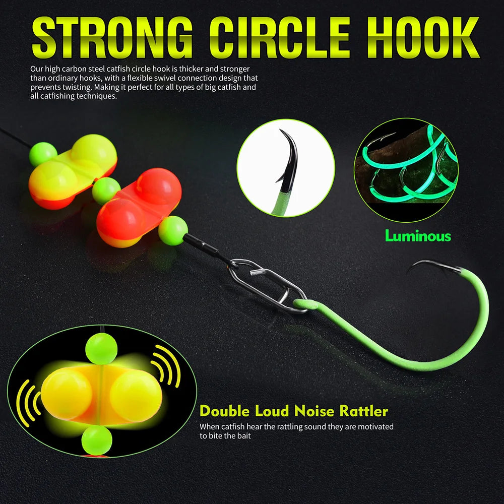PROBEROS 5pcs 6/0 8/0 10/0 Artificial Catfish Rigs with Rattler High Quality Fishing Equipment  for Freshwater Fishing Wholesale