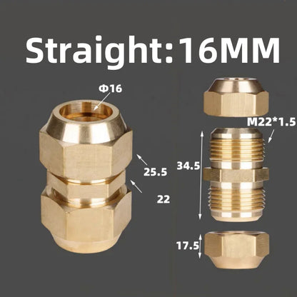 1pcs Flared Brass Straight through pipe fittings 6/8/10/12/14mm Tube connector Fitting Air conditioning extension tool Fitting
