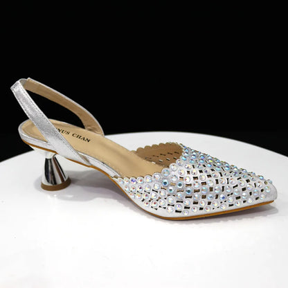 Venus Chan 2023 New INS High-Heeled Pointed Toe Wedding Shoes Colorful Full Diamond Design Shoe and Bag Set for Nigeria Party