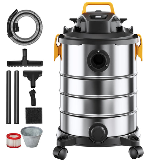 SucceBuy Stainless Steel Wet Dry Shop Vacuum Wet Dry Vac Powerful Suction Small Shop Vac Perfect for Carpet Debris Pet Hair by PDG ibma