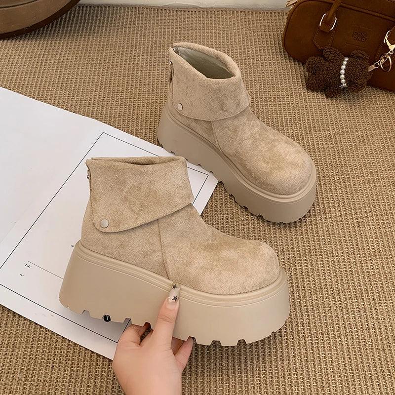 Winter Fashion Platform Heels Women Ankle Boots Keep Warm Height Increase  Short Booties Shoes Zapatos Mujer