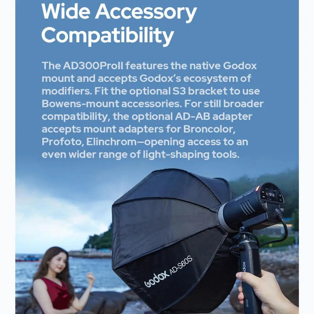 Godox AD300Pro II 300Ws Outdoor Flash TTL HSS 1/8000s 2.4G Wireless Strobe with Rechargeable Battery for Canon Sony Nikon Fuji