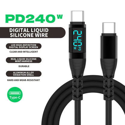 240W USB C Cable with Digital Display PD3.1 Fast Charging Cord for iPhone 17/1615 Pro Max Huawei Xiaomi iPad Laptop