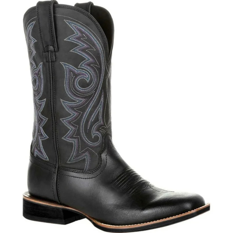 Bottes mi-mollet pour homme, style western cowboy, bottes de moto, automne, en cuir PU, modèle totem, chaussures homme au design rétro