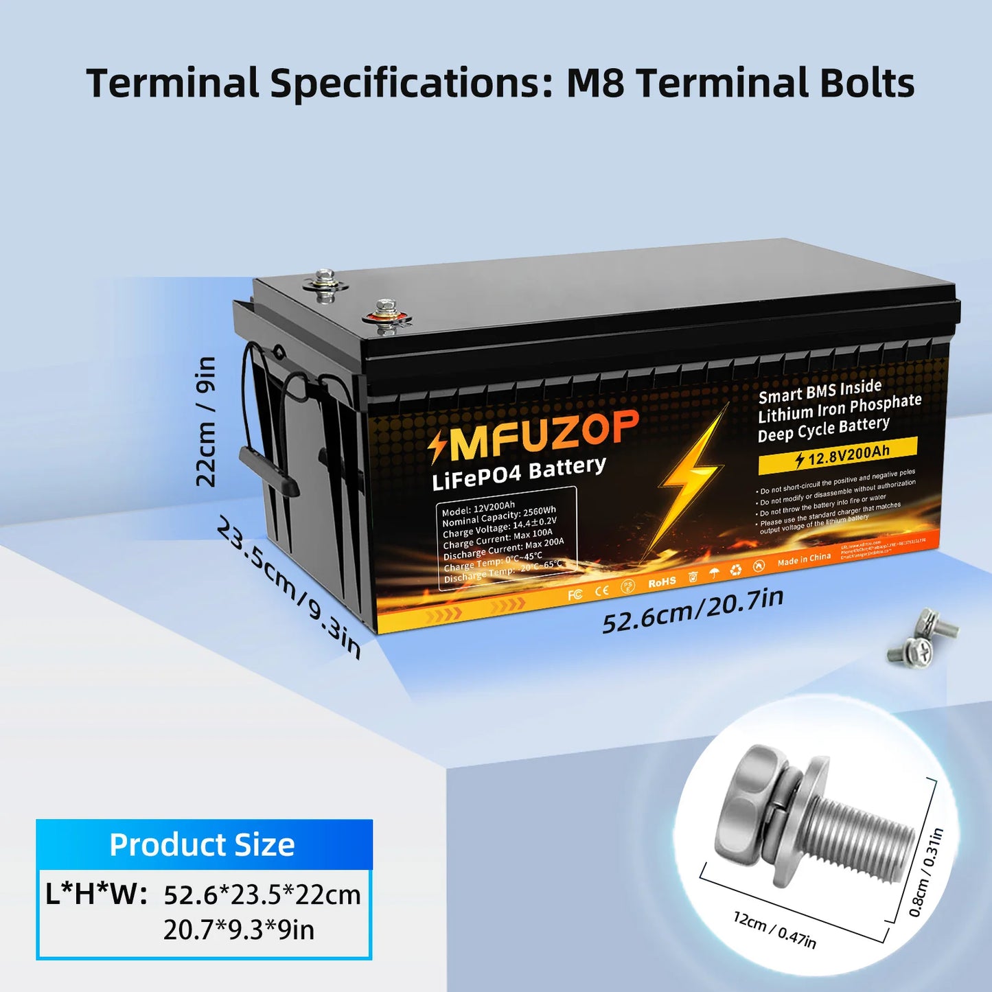 MFUZOP  12V 100Ah 200Ah 300Ah  LiFePO4 Battery Intelligent BMS System 1280Wh 2560Wh 3840Wh Deep Cycle for Solar Storage System