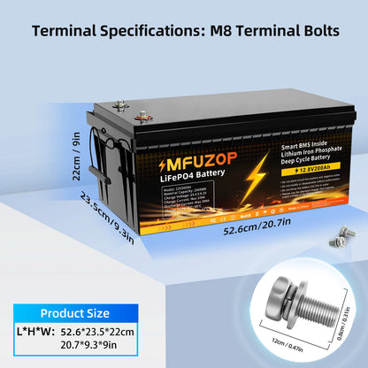 MFUZOP  12V 100Ah 200Ah 300Ah  LiFePO4 Battery Intelligent BMS System 1280Wh 2560Wh 3840Wh Deep Cycle for Solar Storage System