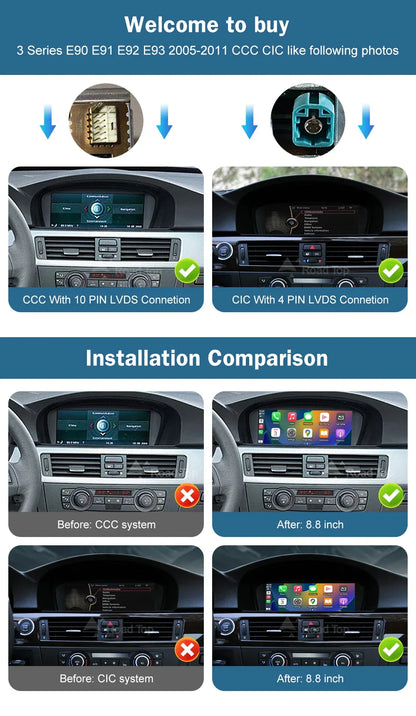 Road Top 8.8'' Wireless Carplay Android Auto Multimedia Display Screen For BMW 3 Series E90 E91 E92 E93 5 Series E60 E61 CCC CIC
