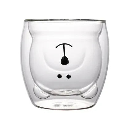 280ML Double Glass Cup Coffee Mug Bear Cat Dog Animal Transparent Cute Milk Juice Tea Drinking Cups Birthday Party Wine Glasses
