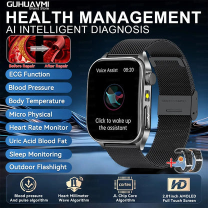New 650nm Dual probe laser Health Smart Watch ECG+PPG Blood pressure Uric Acid Blood lipids AMOLED Physical therapy Smartwatches