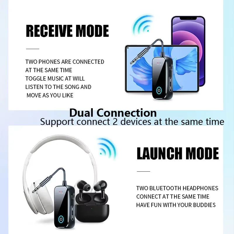 Upgraded Bluetooth 5.4 AUX Receiver Transmitter 3.5MM With Mic HiFi Stereo Music Wireless Audio Adapter For TV PC Airplane Car