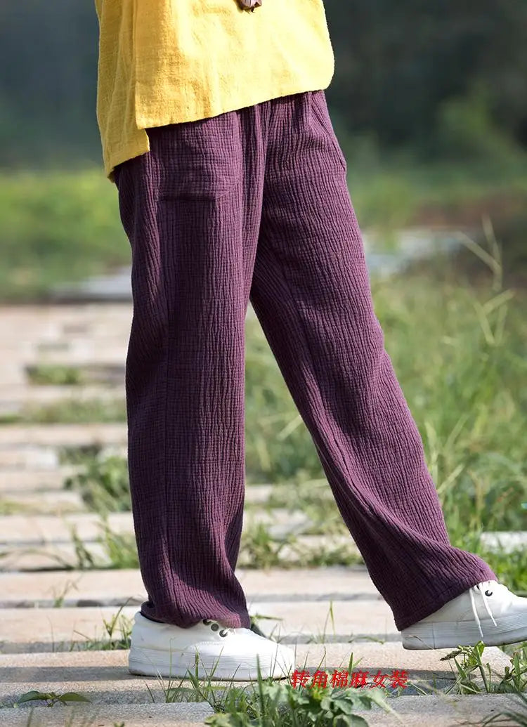 2024 Spring Women' Fashion comfortable cotton linen pants Plus size Women pleated Autumn pants with pockets 5XL 6XL pantalones