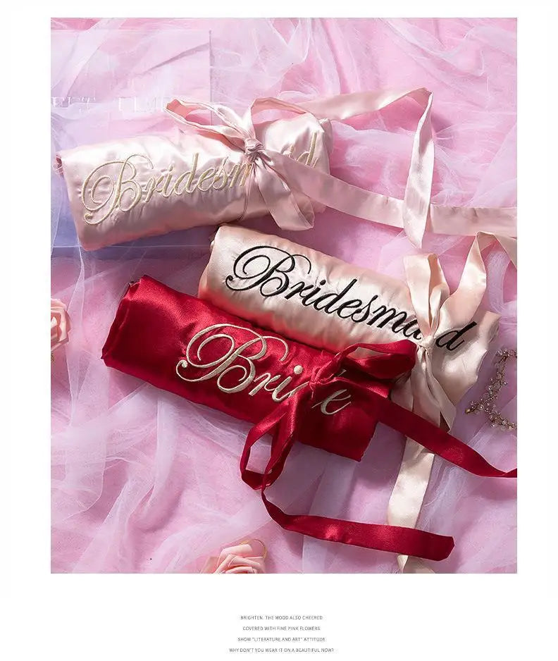 Bride Bridesmaid Wedding Robe Embroidery Kimono Bathrobe Gown Nightgown Casual Satin Short Women Sexy Nightwear Sleepwear