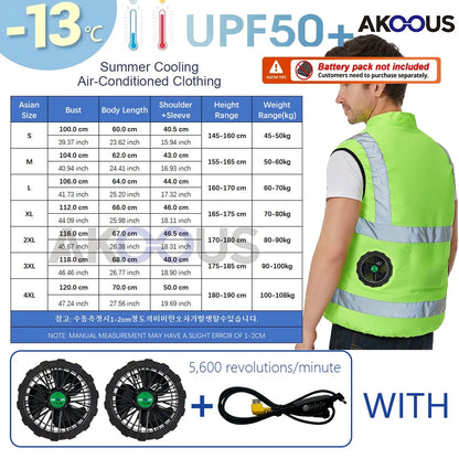 AKOOUS 6500 RPM 12V/5V USB 3-Fans Cooling Vest Air Conditioned Clothes Men Women Outdoor Work Fishing Body Cooling Jacket