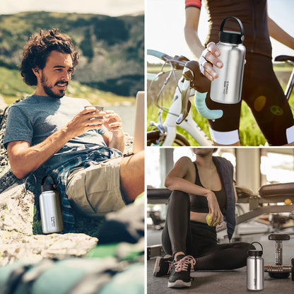 TOMSHOO 1050ml Stainless Steel Water Bottle Leak Proof Sports Bottle with 750ml Water Cup Coffee Mug Hanging Pot for Outdoor