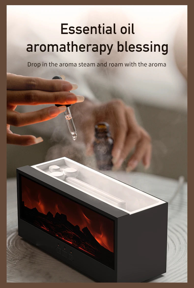 VISSKO Creative Fireplace Air Humidifier Waterless Auto-Off Aroma Essential Oil Diffuser with LED Light Remote Control for Gift