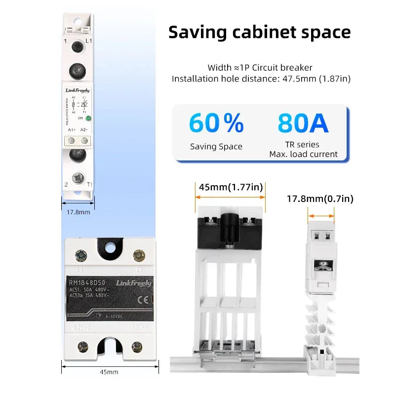 17.8mm Slim Solid State Relay Module Integrated Heatsink SSR DC-DC DC-AC AC-AC DIN Rail 40A DC AC Control Relay Patent Design