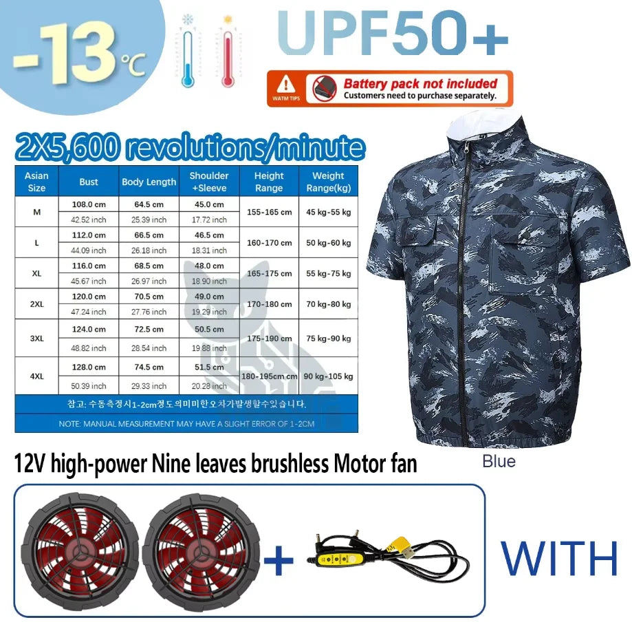 New Summer Men's Short Sleeve USB Fan Cooling Jacket for Outdoor Work Fishing, Cooling Vest for Heat Relief