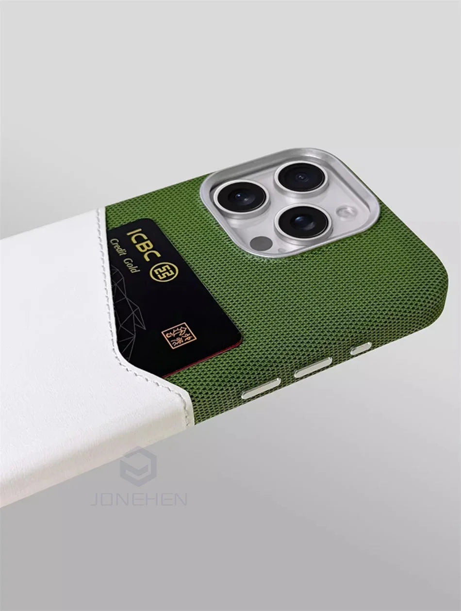 For Magsafe Card Holder Leather Case For iPhone 16 15 13 12 17 Pro Max 14 Plus Pocket Wireless Charge Alloy Lens Magnetic Cover