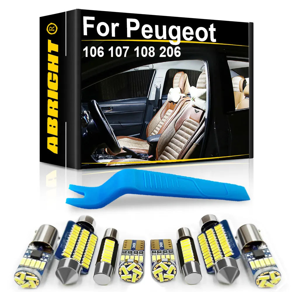 Car LED Interior Lights For Peugeot 106 107 108 206 Hatch Saloon SW CC Accessories Auto Dome Map Trunk Indoor Lamp Kit Canbus