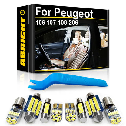 Car LED Interior Lights For Peugeot 106 107 108 206 Hatch Saloon SW CC Accessories Auto Dome Map Trunk Indoor Lamp Kit Canbus