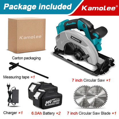 Kamolee 7 inch 21V 6.0Ah 6000mAh Electric Circular Saw  for Home DIY Apply to 18V 21V Battery